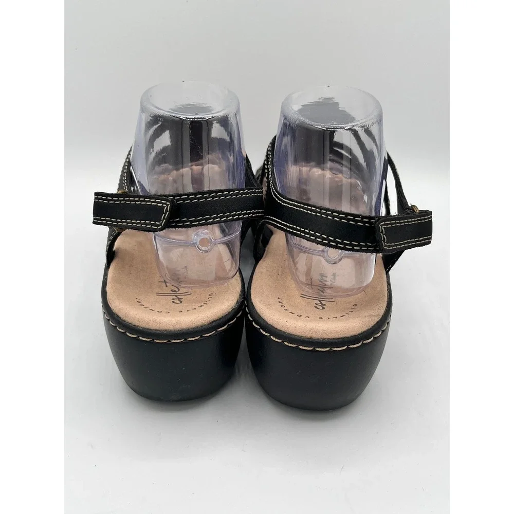 Clarks Delana Curve Black Leather Strappy Wedge Sandals Women Size 10M